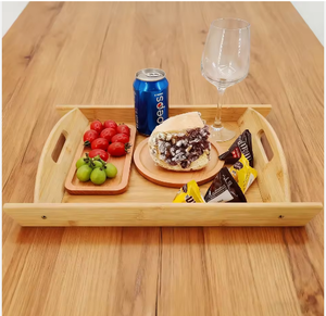 Plateau de service portable classique en laque sculptée, créatif, en bambou, durable, pour aliments et boissons, cuisine, salon, salle de bain - Product Image 2