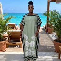 Großhandel 2026 Neues Afrikanisches Gewandkleid für Damen in Übergröße mit Blumenmuster, Kontrastfarbener Bordüre, Elegant und Lässig