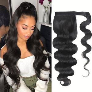 24 Inch Brazilian Remy Natural Yaki & Straight Body Wave Human Hair Ponytail Hair Piece with Drawstring Clip - Product Image 4