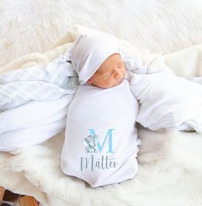 Customized Gift Custom Coming Home Neutral Hospital Photo Prop Shower Present Personalized Baby Name Cotton Swaddle - Product Image 2
