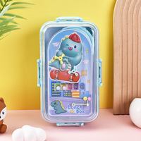 Nouvelle arrivée : Boîte à lunch scolaire en plastique mignonne pour enfants avec bol à sauce, réutilisable, anti-fuite, avec couvercle en plastique