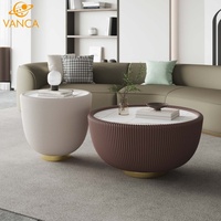 Table basse ronde minimaliste italienne en pierre brillante, style luxe léger, avec cadre métallique mobile, simple, pour salon, double boule