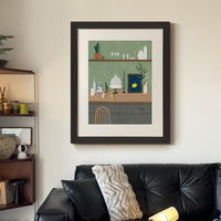 Peinture décorative haut de gamme à l'huile sur toile pour coin de salon/salle à manger avec cadre en bois massif brun