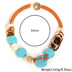 Vente en gros, ensemble collier artificiel en acrylique turquoise imprimé léopard pour femme, ensemble de bijoux boucles d'oreilles et mode - Product Image 6