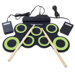 Tambor eletrônico de silicone para crianças, kit dobrável e usb de enrolar, mini prática musical, conjunto de tambor elétrico para crianças