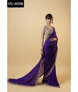 Lo último en ropa de fiesta para mujer, Sari Georgette de imitación con bordado elegante, Sari de trabajo con piezas de blusa de trabajo pesado para mujer, Sari - Product Image 1