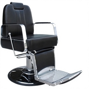 Modern Black Faux Leather Hydraulic Barber Chair with Adjustable <b>Footrest</b> and Round Base Contemporary Salon Furniture - Product Image 5
