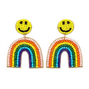 CRYSTAL CRAFT Handmade Beaded Rainbow Smile Face <b>Dangle</b> <b>Earrings</b> for Women Christmas & New Year - Product Image 1