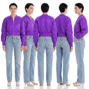 Blouson bomber à capuche pour femme, 100% polyester, tissu en toile, imperméable, coupe-vent, fermeture éclair, col mandarin, doublure en soie, coton - Product Image 6