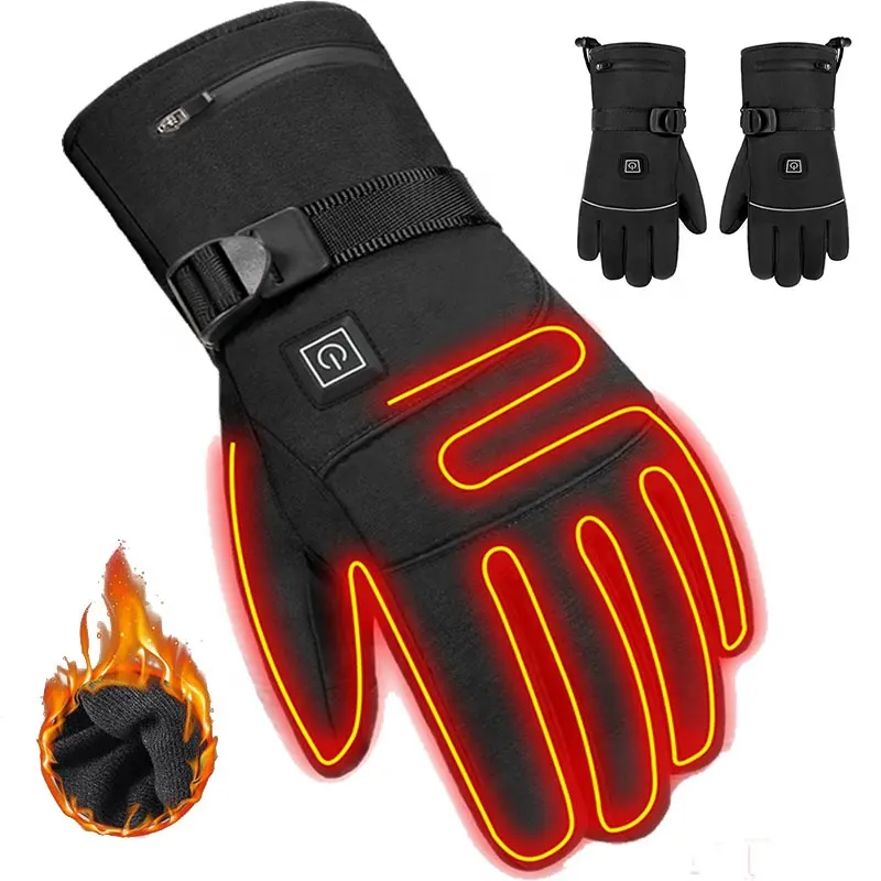 Winter Hand Warmer 3 Gear Heating Setting Screen Touchable USB Rechargeable Electric Heated Leather Gloves for Men