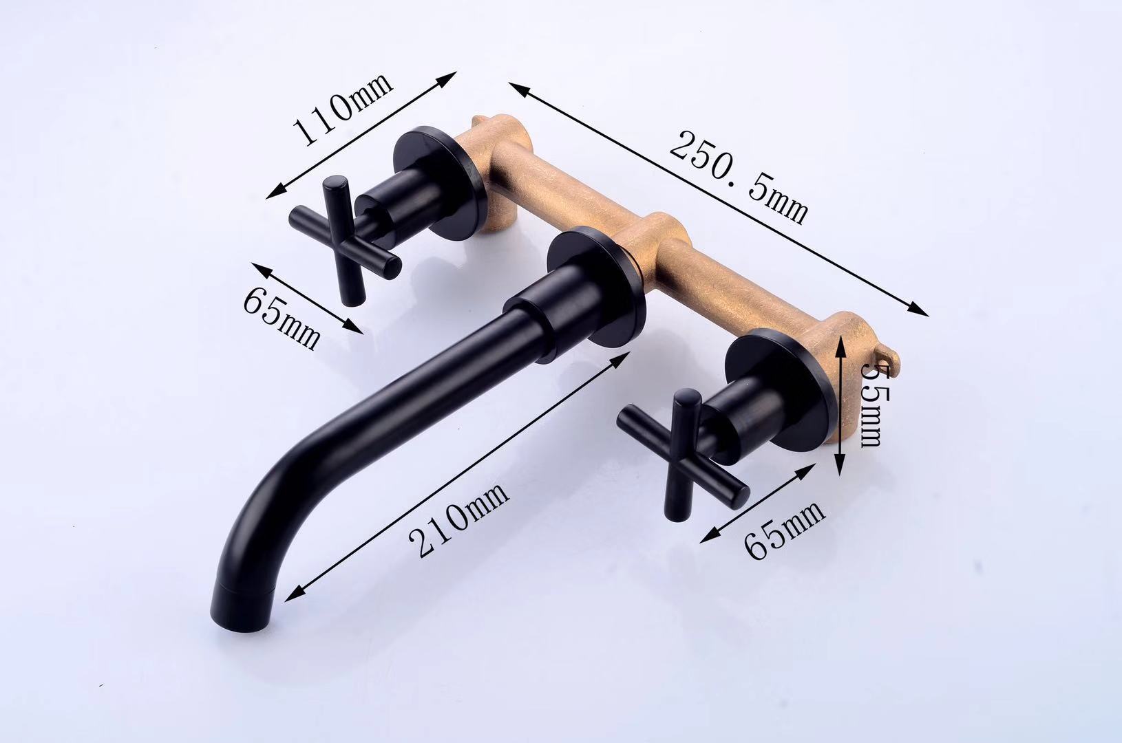 Luxury wall mounted brass double handle black Concealed  basin mixer faucet