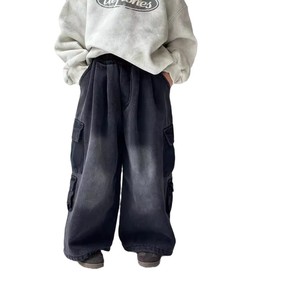 Nouveau Jean <span class=keywords><strong>Cargo</strong></span> Ample en Coton Doublé Polaire pour Enfants 2026, Style Coréen, Pantalon Long Droit et Ample pour Garçons - Product Image 5