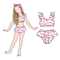 Conjunto de Bikini a Cuadros Moderno y Lindo para Niñas, Top Corto sin Mangas y Falda Corta con Estampado Digital