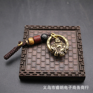 Maitreya Buddha Keychain Brass Pendant <b>Car</b> Decor Desktop <b>Ornament</b> Unisex Gift Themed Charm Copper Alloy - Product Image 5