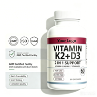 Capsules de supplément D3 K2 OEM, formule personnalisée sous marque privée, santé osseuse, certifié GMP, vente en gros de vitamines D3 K2