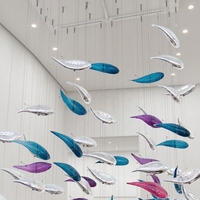 Lustre en verre artistique en forme de poisson FIRELUX, bleu, violet, clair, avec abat-jour personnalisable