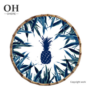 Assiette ronde en porcelaine fine Ohere Pineapple avec cadre en bambou, vaisselle pour cuisine occidentale, décoration d'intérieur, coffret cadeau - Product Image 3