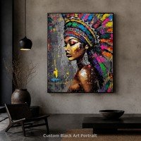 Tableau d'art africain contemporain en acrylique, décorations murales sur toile, œuvres d'art abstraites, femme indienne, art mural moderne, peintures à l'huile