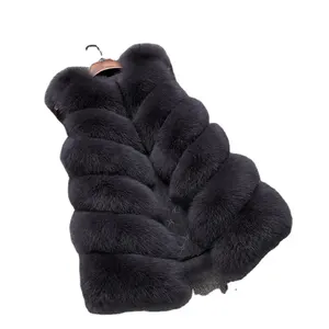 Women Fur Coat Natural Fluffy Fox Fur Outerwear Street wear Warm Stand Collar Fur Vest
