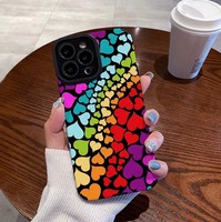 Coque de téléphone portable en cuir TPU souple avec impression de cœur coloré pour iPhone X Xr Xs 11 12 13 14 15 16 17 18 Pro Max