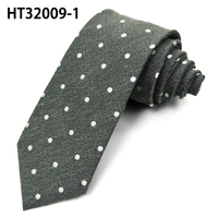 Cravate d'affaires tissée en mélange lin et polyester, motif à pois gris-vert et rayures carrées, personnalisable en usine