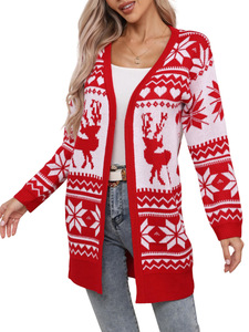 <span class=keywords><strong>Pull</strong></span> en tricot Cardigan long d'hiver décontracté pour femmes avec manteau brodé <span class=keywords><strong>de</strong></span> flocon <span class=keywords><strong>de</strong></span> neige <span class=keywords><strong>de</strong></span> renne <span class=keywords><strong>de</strong></span> vacances Position du logo avant - Product Image 3