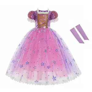 Costume de princesse raiponce pour filles, usine chinoise, robe de princesse violette avec accessoires