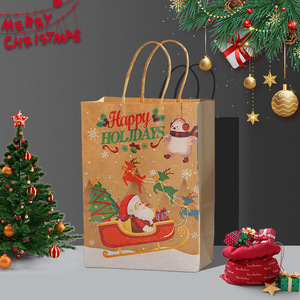 Sac cadeau <span class=keywords><strong>de</strong></span> Noël style vintage avec poignée torsadée <span class=keywords><strong>en</strong></span> <span class=keywords><strong>papier</strong></span>, impression couleur sur <span class=keywords><strong>papier</strong></span> kraft, carte <span class=keywords><strong>de</strong></span> vœux du Nouvel An, réveillon <span class=keywords><strong>de</strong></span> Noël - Product Image 6