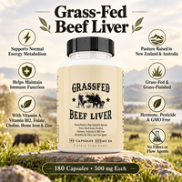 Capsules de foie de bœuf nourri à l'herbe OEM 500mg 180 unités Foie de bœuf déshydraté naturel Complément alimentaire pour adultes