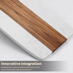 Cadeaux de déménagement : Ensemble rectangulaire épais en bois d'acacia et marbre pour couper le fromage et servir (plateau et sous-verres) - Product Image 4