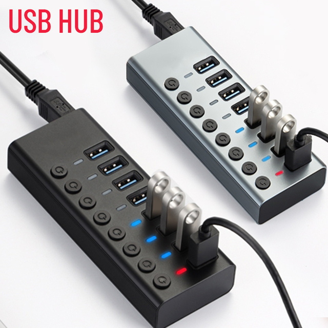 OEM ODM Factory 4/7/10 Port USB C a 3.0 Data Hub for Laptop with Switches Button Power Adapter
