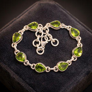 Antique Natural Peridot 925 <b>Solid</b> Sterling <b>Silver</b> Handmade Fine Chain Link <b>Bracelet</b> Third Party Certified Customizable for Gifts - Product Image 3