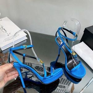 Sandalias de Tacón Alto con Hebilla en el Tobillo para Mujer, Adornos Metálicos, Tiras Deslizantes, Zapatos de Plataforma Baja de Satén para Vestir de Verano - Product Image 3