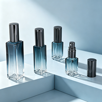 Flacon de parfum minimaliste carré en verre dégradé bleu 3 5 6 10 15 20 30ml, personnalisable avec logo, boîte cadeau couleur, rechargeable, vide, argenté