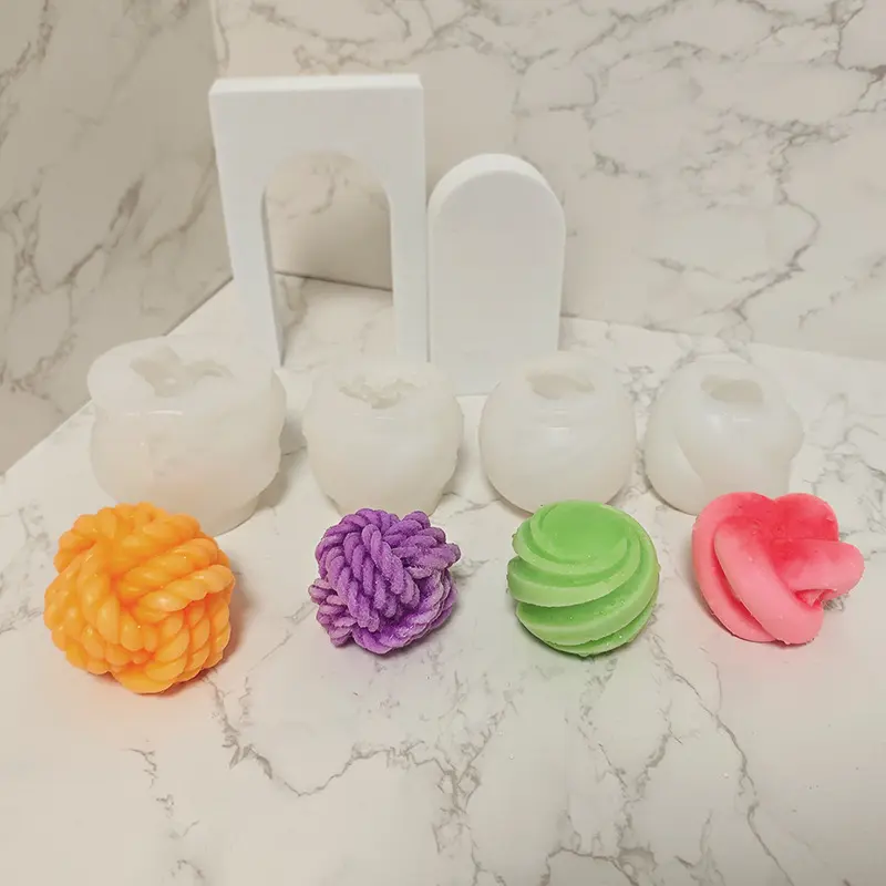 DIY 에폭시 매듭 울 볼 향초 장식 3D 꼰 로프 매듭 양초 비누 실리콘 몰드