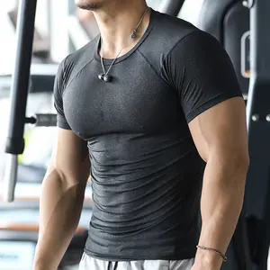 Camiseta masculina de secagem rápida, camiseta fitness de poliéster para treino muscular slim fit em branco para academia