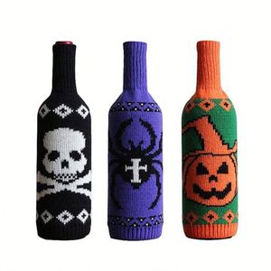 Manchon de bouteille de vin tricoté imprimé Halloween, pour champagne et vin rouge, vente en gros - Product Image 1