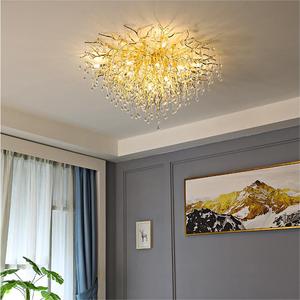 Потолочный светильник PM Luxury Round Crystal Nordic Gold, алюминиевый, с ветвями, стеклянный, светодиодный, для виллы, столовой, спальни, низкий потолок - Product Image 1