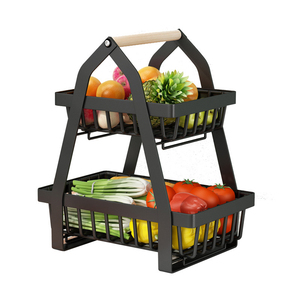 Haute qualité maison cuisine stockage métal aliments collations étagère deux couches fruits support légumes panier de rangement - Product Image 2