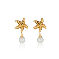 Anting-anting baja tahan karat anti air custom grosir, berlapis emas 18k, anting-anting mutiara halus model tetesan, anting-anting bintang laut untuk wanita dan remaja putri