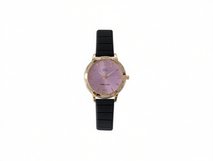 Montre pour femme, boîtier rond plaqué or, bracelet en silicone, cadran rose, montre tendance - Product Image 1