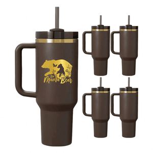Vasos de 30oz y 40oz con Tapa y Popote, Grabado Láser, Color Dorado Chocolate, para Café y Viajes al Aire Libre - Product Image 3