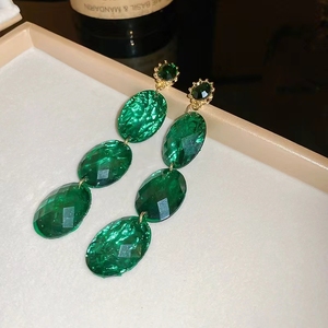Luxury Ladies Jewelry Rhinestone Emerald Green Acrylic <b>Long</b> Drop <b>Earrings</b> for Evening Dinner Dress Accessories - Product Image 2