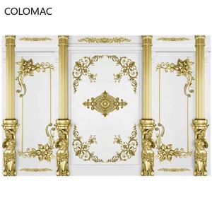 Papier peint Colomac personnalisé <span class=keywords><strong>en</strong></span> 3D, colonne romaine sculptée dorée européenne, simulation, murale de photographie KOL, décoration moderne - Product Image 2