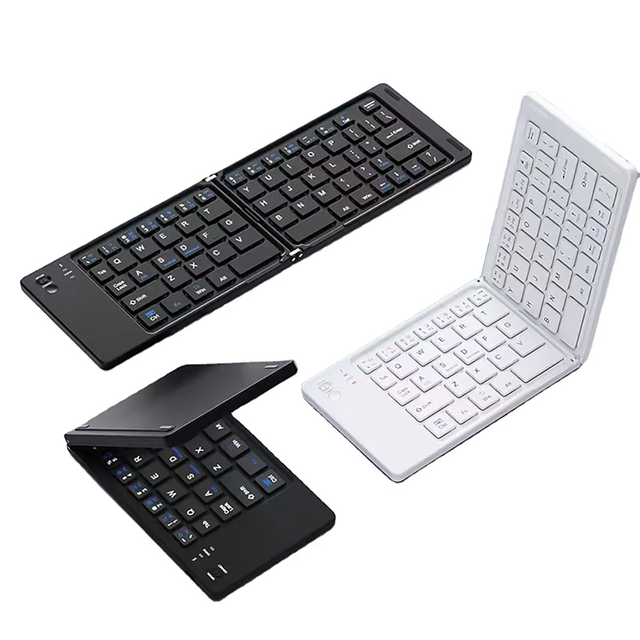 023S Portable Mini Foldable BT Keyboard Fixed Code Universal Wireless Keyboard System with Air Mouse for Mobile Phone Tablet PC