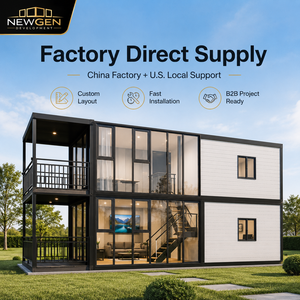 Casa modular con fachada de vidrio, casa modular moderna de 2 pisos prefabricada con fachada de vidrio y diseño de balcón - Product Image 1