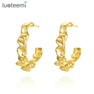 LUOTEEMI Antique Chunky Jewelry Rhodium Plating Twisted Big Hoop Earrings Real Gold Plated