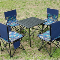 Table et chaises pliantes de camping en acier au carbone, ensemble de 5 pièces, table et chaises de camping multifonctionnelles pour pique-nique, barbecue, voyage en famille