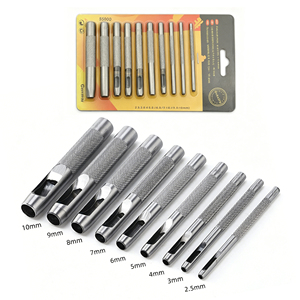 Ensemble de 9 poinçons à trous ronds, 2,5-10 mm, en acier au carbone, outils de poinçonnage pour ceintures en cuir, pour le bricolage et la couture à la main - Product Image 1