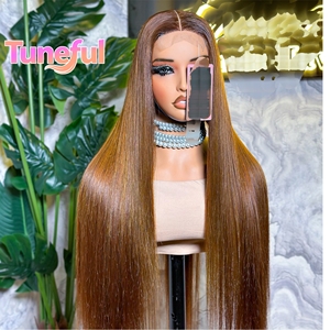 Perruques en cheveux humains coupe bob avec raie au milieu pour femmes noires, perruque Lace Front droite longueur menton, pré-épilée avec ligne de cheveux naturelle et baby hair - Product Image 3
